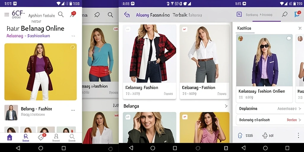 Antarmuka pengguna aplikasi 6CF menunjukkan koleksi fashion terkini dan menarik.