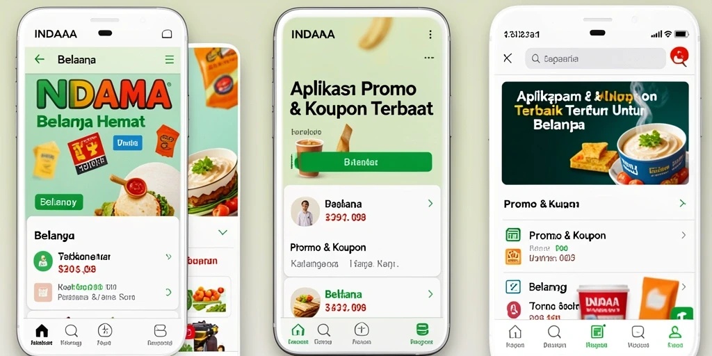 Antarmuka pengguna INDAAA yang menarik dengan berbagai pilihan kupon belanja.
