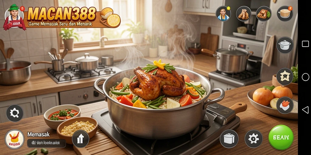 Tampilan antarmuka game Memasak yang menarik dan interaktif.