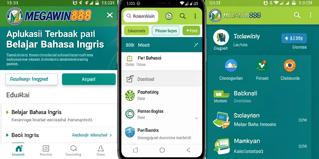 Tampilan antarmuka MEGAWIN888 yang menarik untuk belajar Bahasa Inggris.