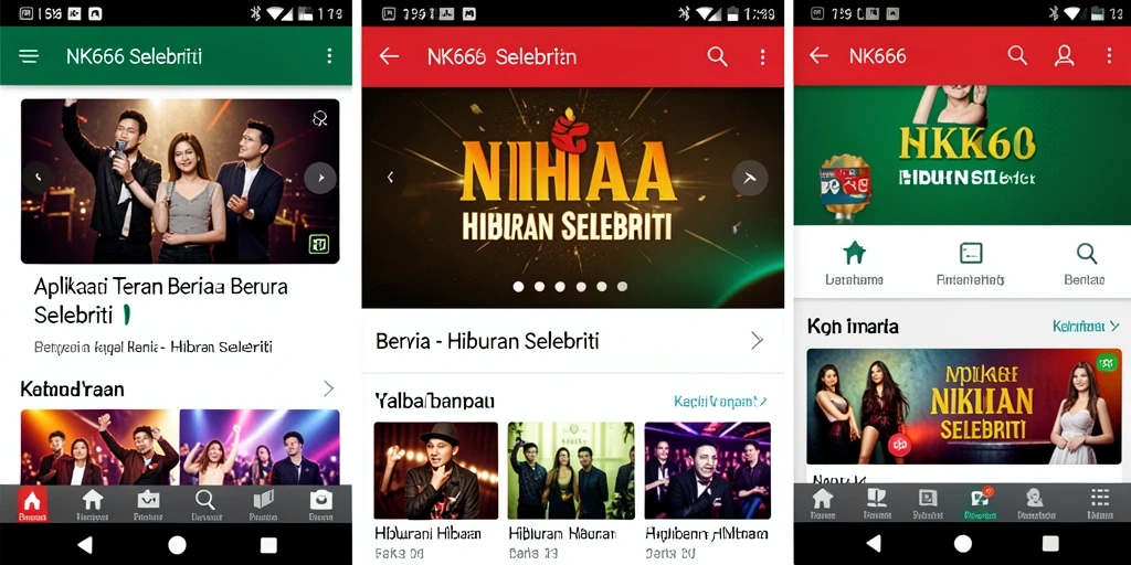 Antarmuka NK666 menampilkan berita hiburan selebriti terkini dengan desain yang menarik.